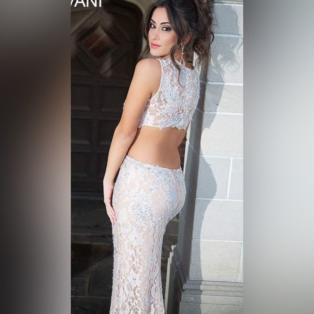 Jovani 92152 Champagne Prom/Wedding/Formal Open Back Lace Dress 2 - Picture 2 of 14